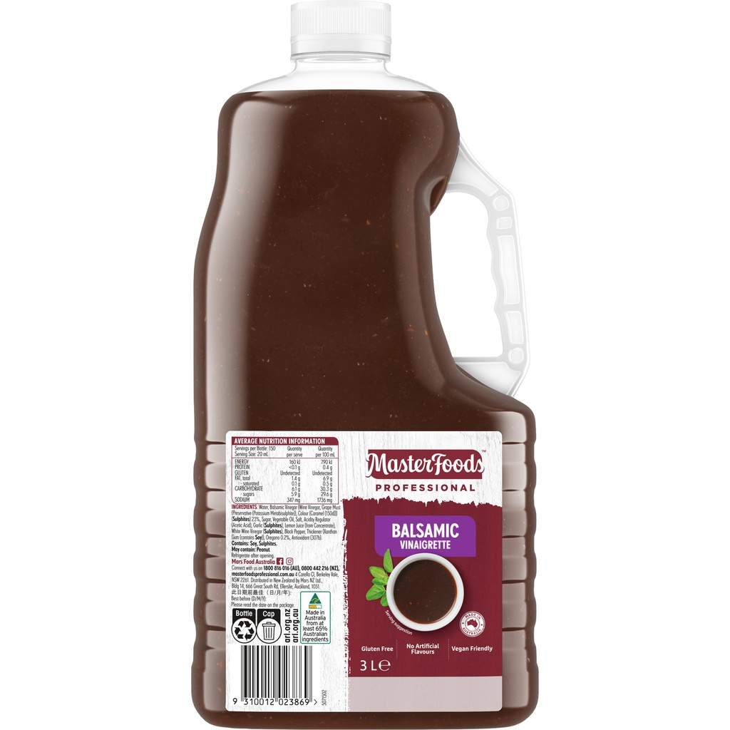 MasterFoods™ Professional Gluten Free Balsamic Vinaigrette Dressing 3L