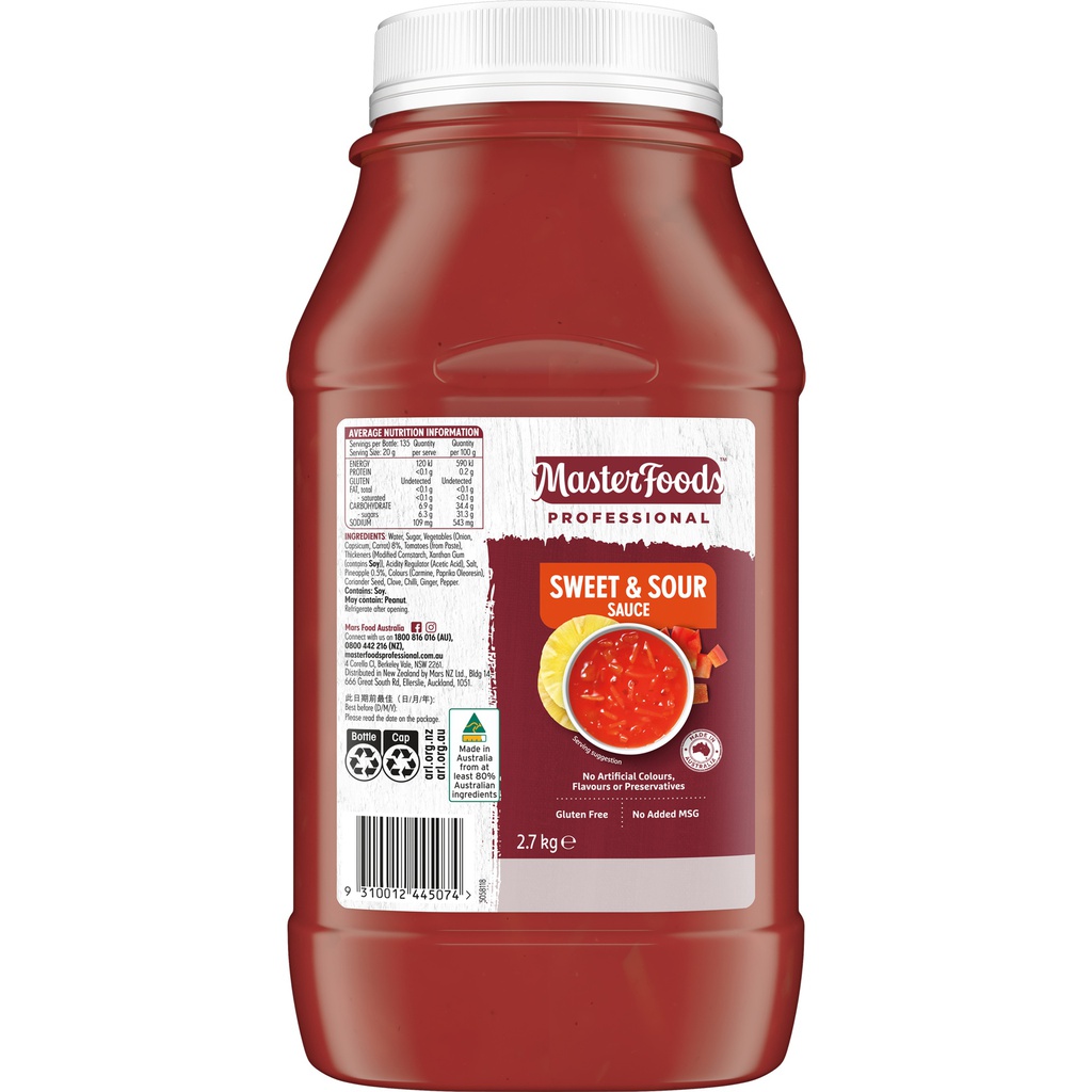 MasterFoods™ Professional Gluten Free Sweet &amp; Sour Sauce 2.7kg